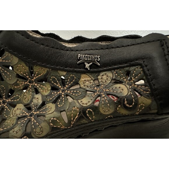 Pikolinos Romana Slingback Leather Floral Sandals Black Green EU 38/ US 7.5-8 - Picture 7 of 7
